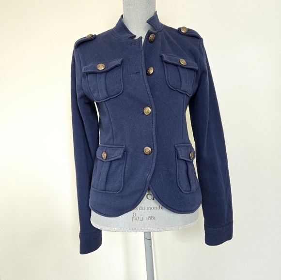 Aqua Military Style Navy Blue Fitted Blazer Jacket Size Medium - Picture 5 of 16